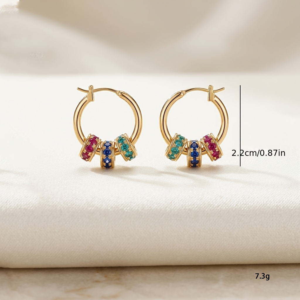 2pcs Colorful Stone Sliding Roller Hoop Earrings